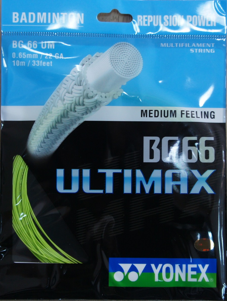 YONEX BG66 Ultimax String, Green Colour (10 Packs)